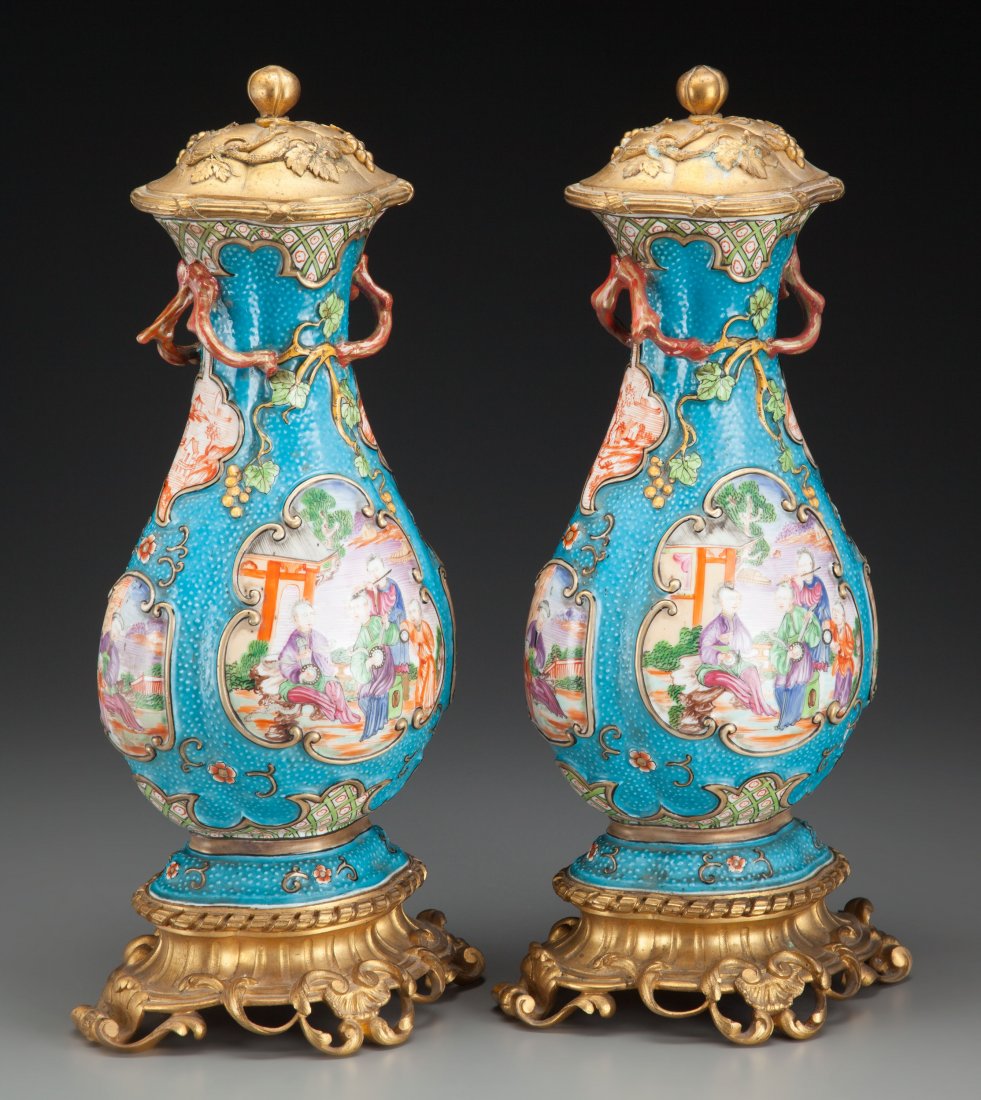 A Pair of Chinese Export Porcelain Vases with Gi (1 of 3)
