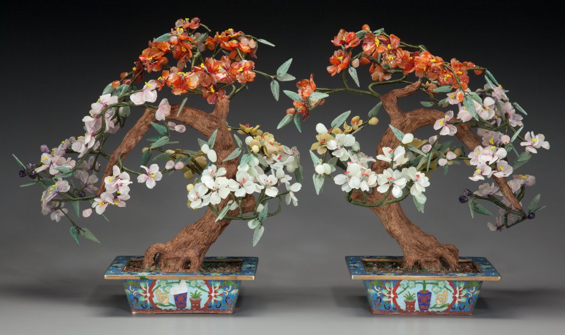 A Pair of Chinese Hardstone Flowering Trees, 20t (1 of 3)