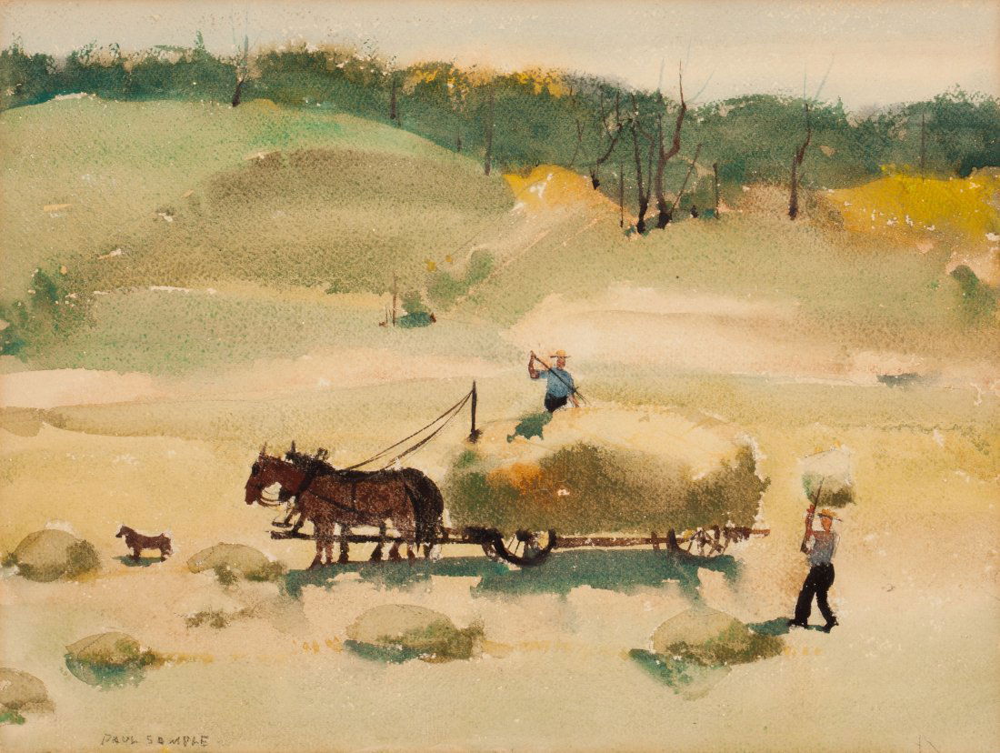 Paul Sample (American, 1896-1974) Haying Waterco: Paul Sample (American, 1896-1974)HayingWatercolor on paper10 x 13-1/4 i