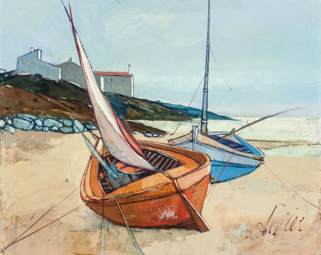 Charles Levier (French, 1920-2003) Boats Oil on (1 of 3)