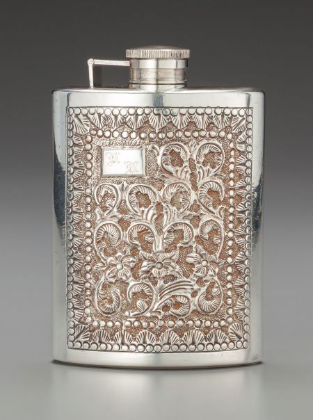 A Continental Silver Repoussé Flask Marks: SILVE (1 of 3)