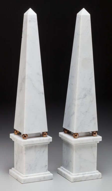 A Pair of White Marble and Gilt Bronze Obelisks, (1 of 2)