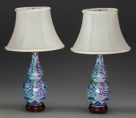 A Pair of Chinese Porcelain Vases Mounted as Lam: A Pair of Chinese Porcelain Vases Mounted as Lamps, last half 20th century 12-3/4 inch