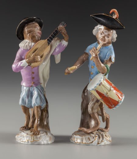 Two Meissen Porcelain Monkey Band Figures, late (1 of 3)