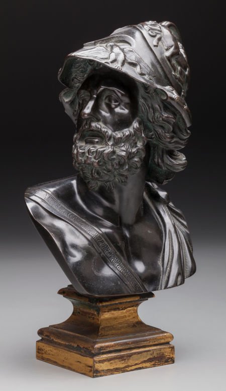 Continental School (20th Century) Bust of Ajax B: Continental School (20th Century) Bust of Ajax Bronze with brown patina 10