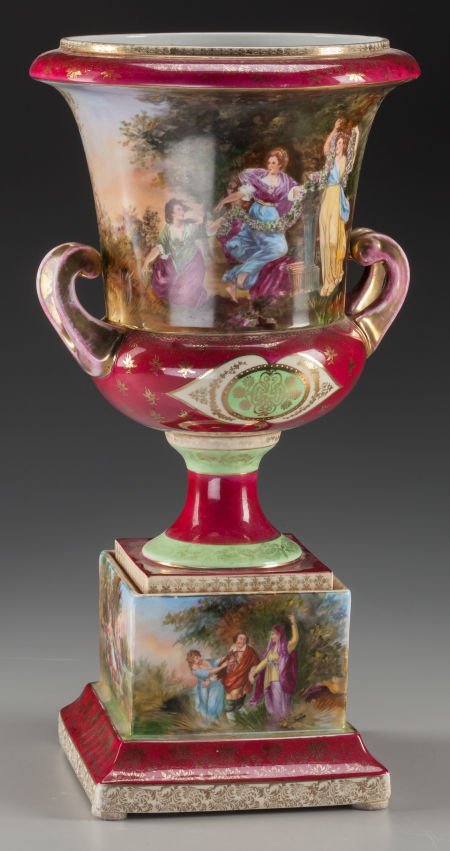 A Royal Vienna-Style Porcelain and Partial Gilt : A Royal Vienna-Style Porcelain and Partial Gilt Urn, 20th century Marks: (obscured sig
