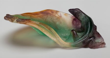 A Daum Pate-de-Verre Glass Salamander Vide Poche: A Daum Pate-de-Verre Glass Salamander Vide Poche, late 20th century Marks: Daum, Fr