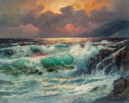 Alexander Dzigurski II (American, b. 1968) Seasc: Alexander Dzigurski II (American, b. 1968)SeascapeOil on canvas16 x 20