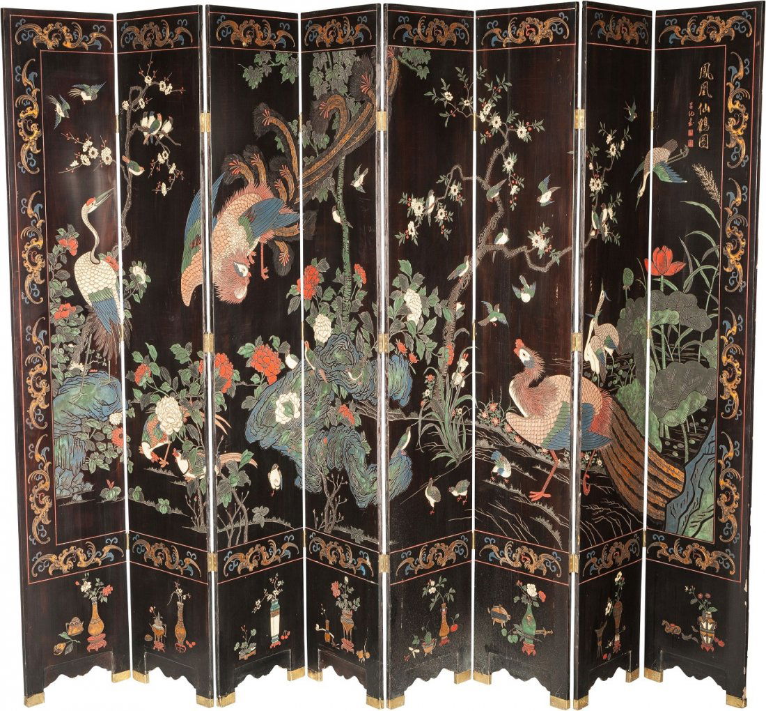 A Large Chinese Eight-Panel Lacquered Screen, 20 (1 of 2)