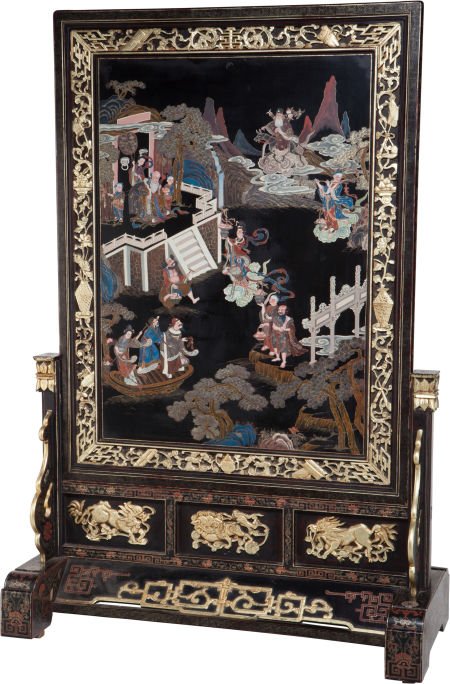 A Large Chinese Lacquered Screen, early 20th cen (1 of 2)