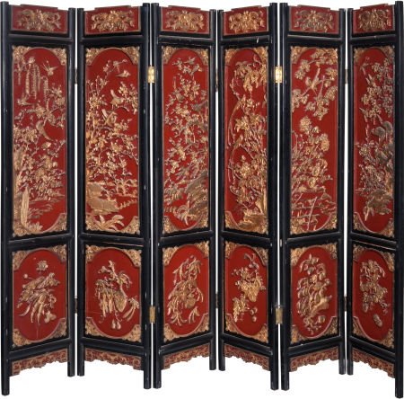 A Chinese Six-Panel Lacquered Screen, 20th centu (1 of 2)