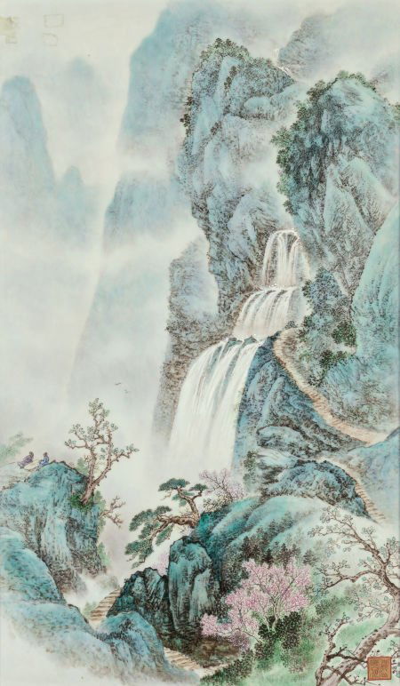 A Chinese Painted Porcelain Plaque in Mahogany F (1 of 4)