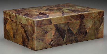 A Karl Springer Mother-of-Pearl and Horn Humidor: A Karl Springer Mother-of-Pearl and Horn Humidor, late 20th centuryBrass tag to under