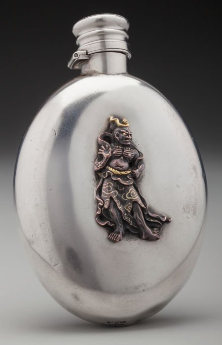 A Gorham Silver and Mixed Metals Ovoid Flask wit (1 of 3)