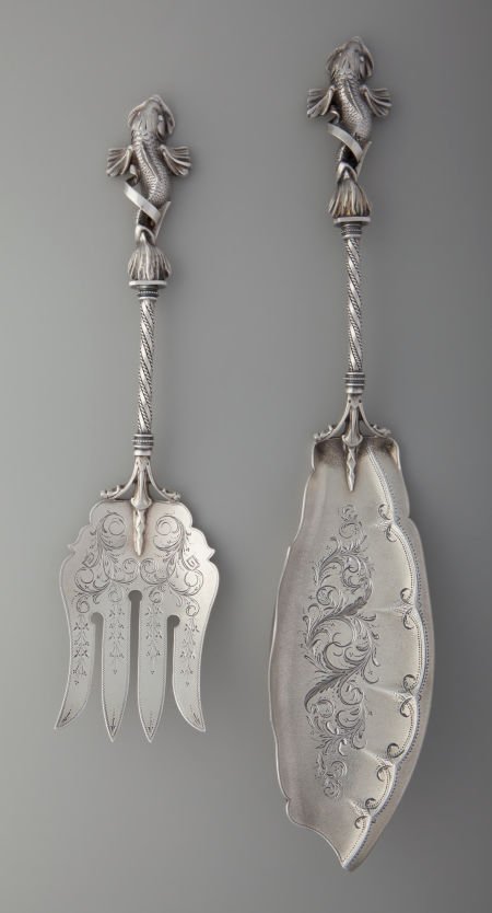 An American Silver Figural Fish Serving Set, att (1 of 2)