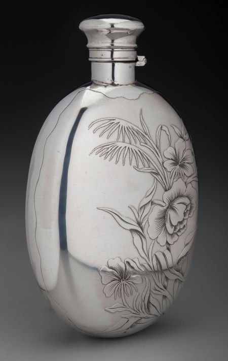 An American Acid-Etched Silver Botanical Flask A (1 of 3)