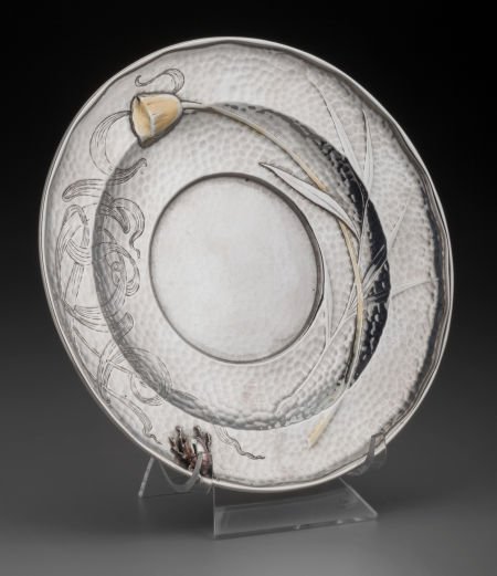 A Tiffany & Co. Partial Gilt Silver Saucer with : A Tiffany & Co. Partial Gilt Silver Saucer with Applied Beetle, New York, New York, circa