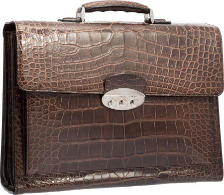 Brioni Matte Brown Alligator Triple Gusset Brief: Brioni Matte Brown Alligator Triple Gusset Briefcase BagVery Good to Excellent Conditio