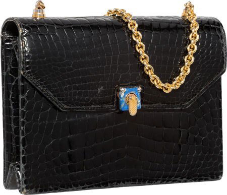 Gucci Shiny Black Crocodile Shoulder Bag with Go (1 of 4)