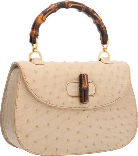 Gucci Beige Ostrich Bamboo Top Handle Bag with G (1 of 4)