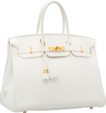 Hermes 35cm White Togo Leather Birkin Bag with G: Hermes 35cm White Togo Leather Birkin Bag with Gold HardwareM Square, 2009<