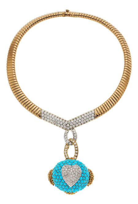 Diamond, Turquoise, Gold Enhancer-Necklace, Hamm (1 of 5)