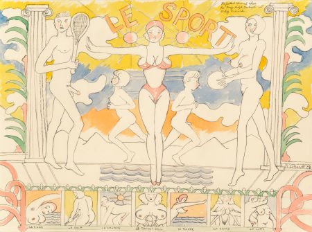 Robert Colescott (1925-2009) Le Sport, 1978 Wate: Robert Colescott (1925-2009)Le Sport, 1978Watercolor and pencil on Arches p