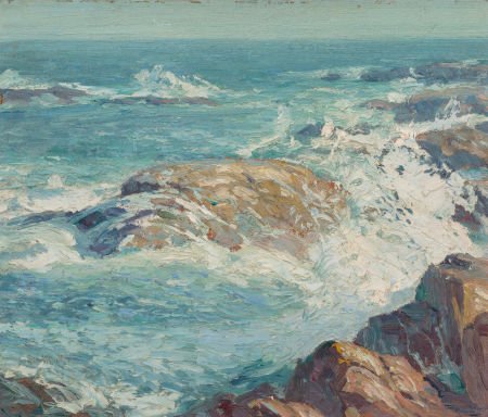 George William Sotter (American, 1879-1953) A Ro: George William Sotter (American, 1879-1953)A Rocky CoastOil on board10