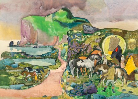 Millard Sheets (American, 1907-1989) Gypsy Tinke: Millard Sheets (American, 1907-1989)Gypsy Tinkers, Ireland, 1964Watercolor