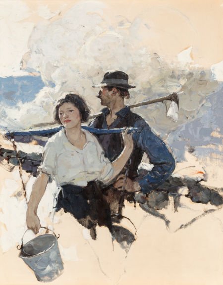 Dean Cornwell (American, 1892-1960) Farming Coup: Dean Cornwell (American, 1892-1960) Farming Couple, Good Housekeeping interior illustrat