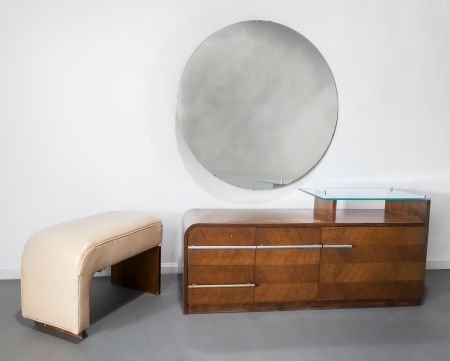 Gilbert Rohde (American, 1894-1944) Vanity with: Gilbert Rohde (American, 1894-1944)Vanity with Mirror and Vanity Seat, 1933, De