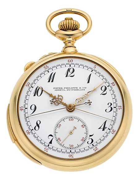 Patek Philippe Very Fine & Rare Gold & Enamel Mi: Patek Philippe Very Fine & Rare Gold & Enamel Minute Repeater With Split-Seconds Chronograph, circa 19