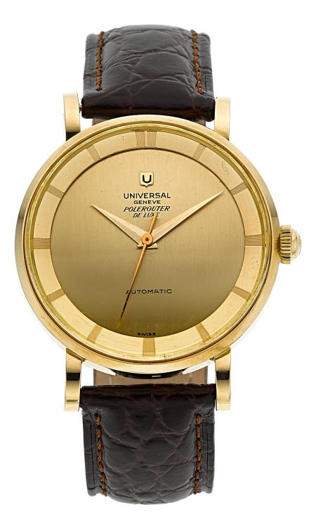 Universal Geneve 18k Gold Polerouter De Luxe Aut: Universal Geneve 18k Gold Polerouter De Luxe Automatic, circa 1954 Case: 18 yellow gold, t