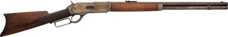 Winchester Model 1876 Lever Action Sporting Rifl: Winchester Model 1876 Lever Action Sporting Rifle. Serial no. obliterated, .45-75 cal