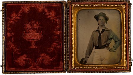 1/6th Plate Ruby Ambrotype of a Sailor, Circa 18: 1/6th Plate Ruby Ambrotype of a Sailor, Circa 1850s. A three-quarter pose, standing j