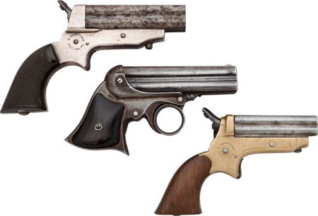 Lot of Three Four Barrel Derringers. Comprising: Lot of Three Four Barrel Derringers. Comprising: 1.) C. Sharps Four Barrel Derringer.