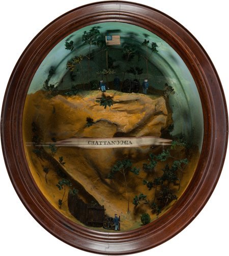 Battle of Lookout Mountain Folk Art Diorama. Utt: Battle of Lookout Mountain Folk Art Diorama. Utterly charming Civil War period framed dio
