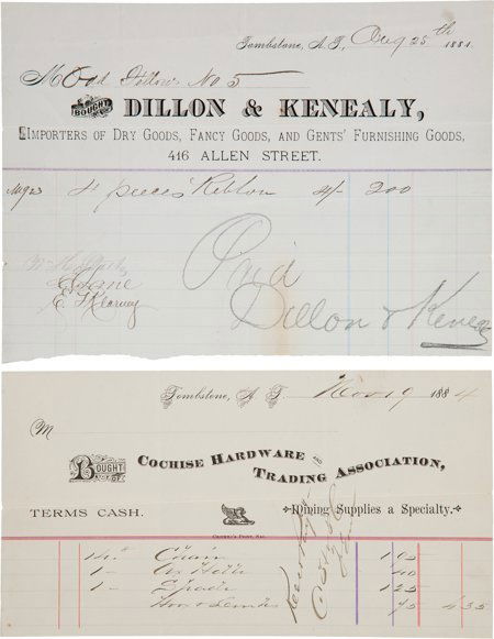 Tombstone, Arizona: Billheads of Two Tombstone B: Tombstone, Arizona: Billheads of Two Tombstone Businesses. The two billheads presented a