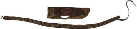 Very Fine Tacked Leather Scabbard with Matching: Very Fine Tacked Leather Scabbard with Matching Belt. Showing fine age and honest use, b