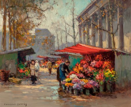 Edouard-Léon Cortès (French, 1882-1969) Fleurs M: Edouard-Léon Cortès (French, 1882-1969)Fleurs Marché - MadelineOil on canva