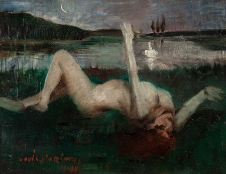 Lovis Corinth (German, 1858-1925) Leda, 1890 Oil: Lovis Corinth (German, 1858-1925) Leda, 1890 Oil on oak panel 14-1/4 x 19-