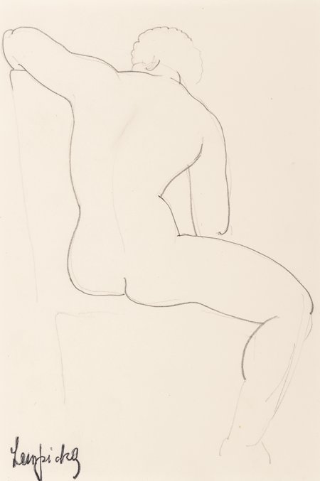 Tamara de Lempicka (American/Polish, 1898-1980): Tamara de Lempicka (American/Polish, 1898-1980)Nu assis de dos Pencil