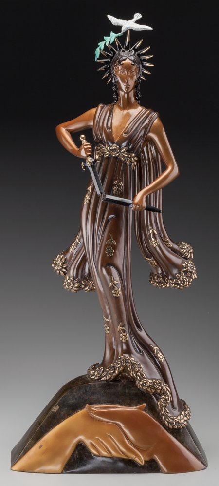 An Erté Cold Painted Bronze Sculpture: Peace, ci: An Erté Cold Painted Bronze Sculpture: Peace, circa