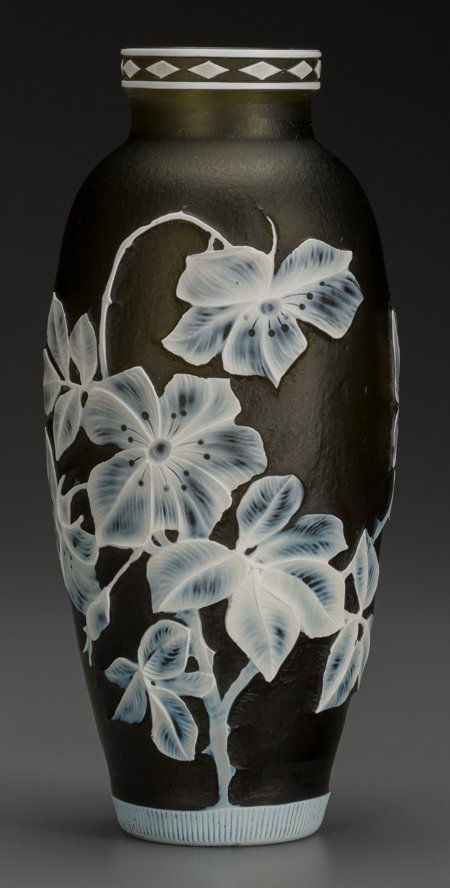 A Thomas Webb & Sons Overlay Glass Floral Cabine: A Thomas Webb & Sons Overlay Glass Floral Cabinet Vase, Stourbridge, England, circa 1890<