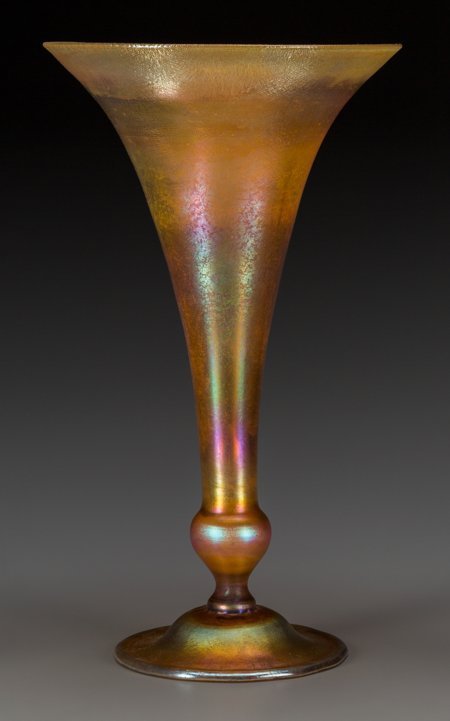 A Large Tiffany Studios Gold Favrile Glass Trump: A Large Tiffany Studios Gold Favrile Glass Trumpet Vase, Corona, New York, circa 1908
