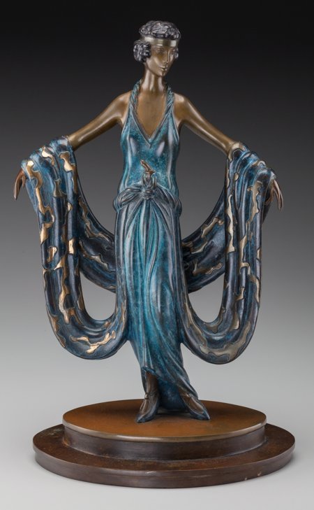 An Erté Cold Painted Bronze Sculpture: Gala, cir: An Erté Cold Painted Bronze Sculpture: Gala, circa