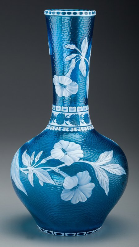 A Thomas Webb-Style Overlay Glass Floral Vase wi: A Thomas Webb-Style Overlay Glass Floral Vase with Martelé, circa 189011-3/4 inches h