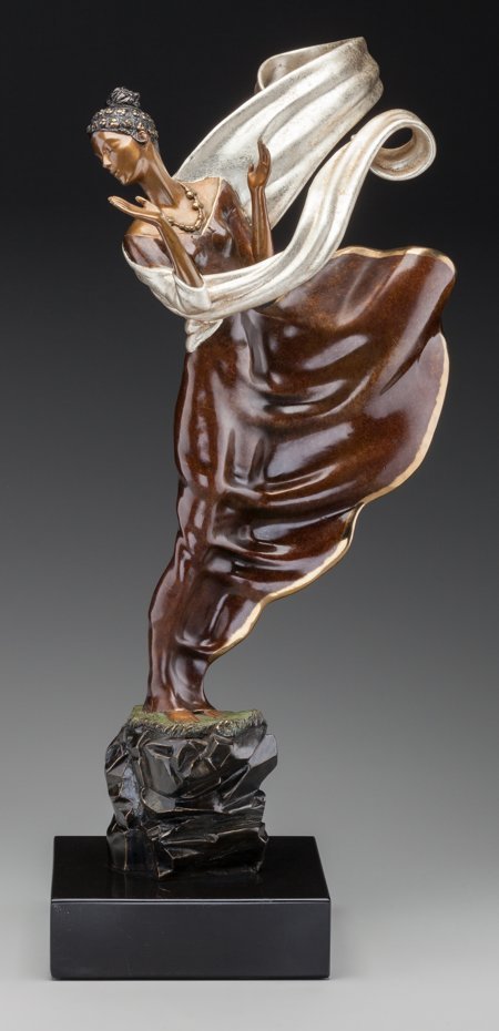 An Erté Cold Painted Bronze Sculpture: Summer Br: An Erté Cold Painted Bronze Sculpture: Summer Breeze,&nb