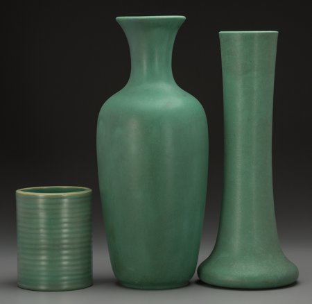 A Group of Three Teco Pottery Vases, Crystal Lak: A Group of Three Teco Pottery Vases, Crystal Lake, Illinois, circa 1910Marks to each: