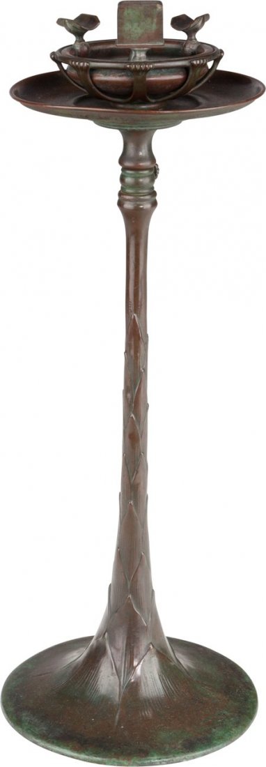 A Tiffany Studios Patinated Bronze Telescopic Sm: A Tiffany Studios Patinated Bronze Telescopic Smoking Stand, Corona, New York, circa 1905